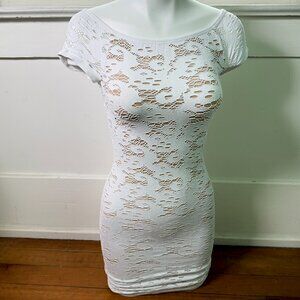 New GUESS White XS Dress Lace Pattern, Lined nude